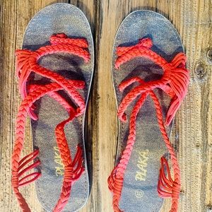 Red crochet sandals